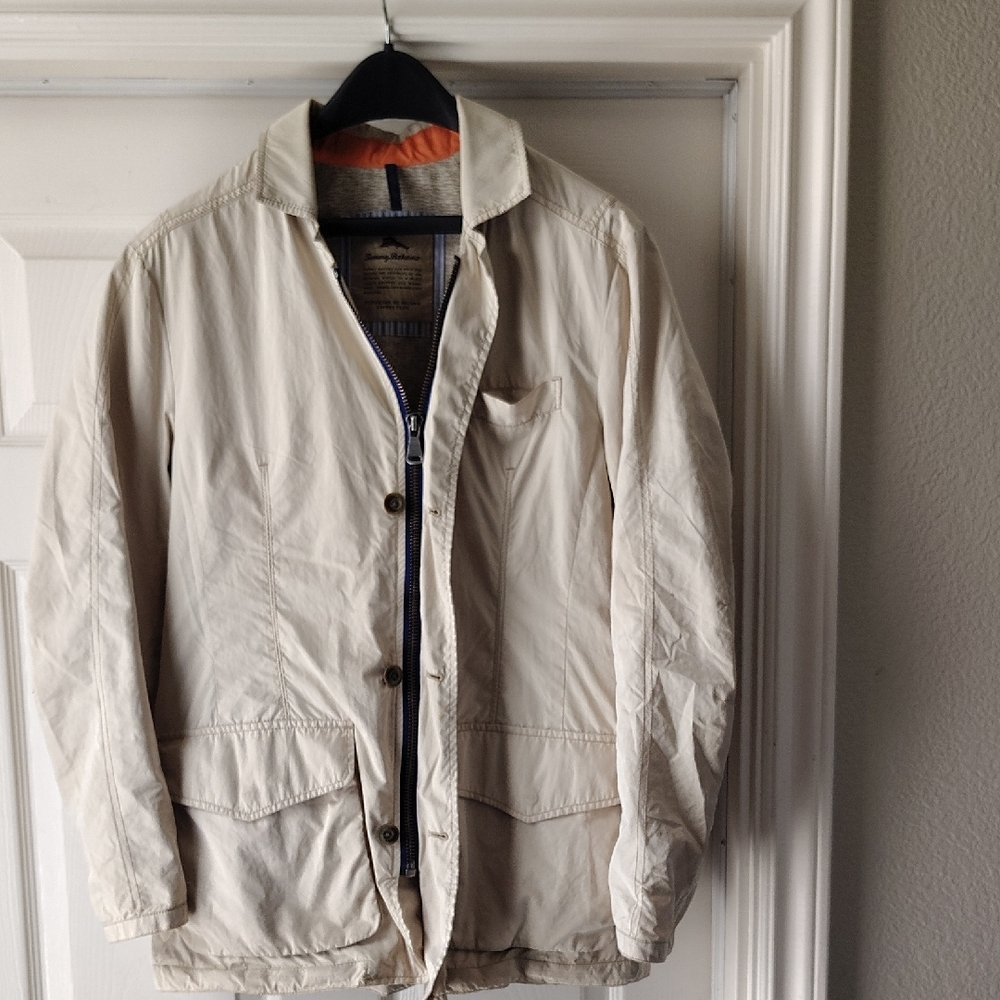 Tommy Bahama Men's Cream Lightweight Jacket with Orange Trim
